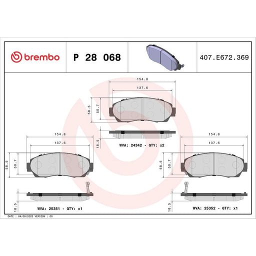Brembo 4 x Front Brake Pad Set P28068