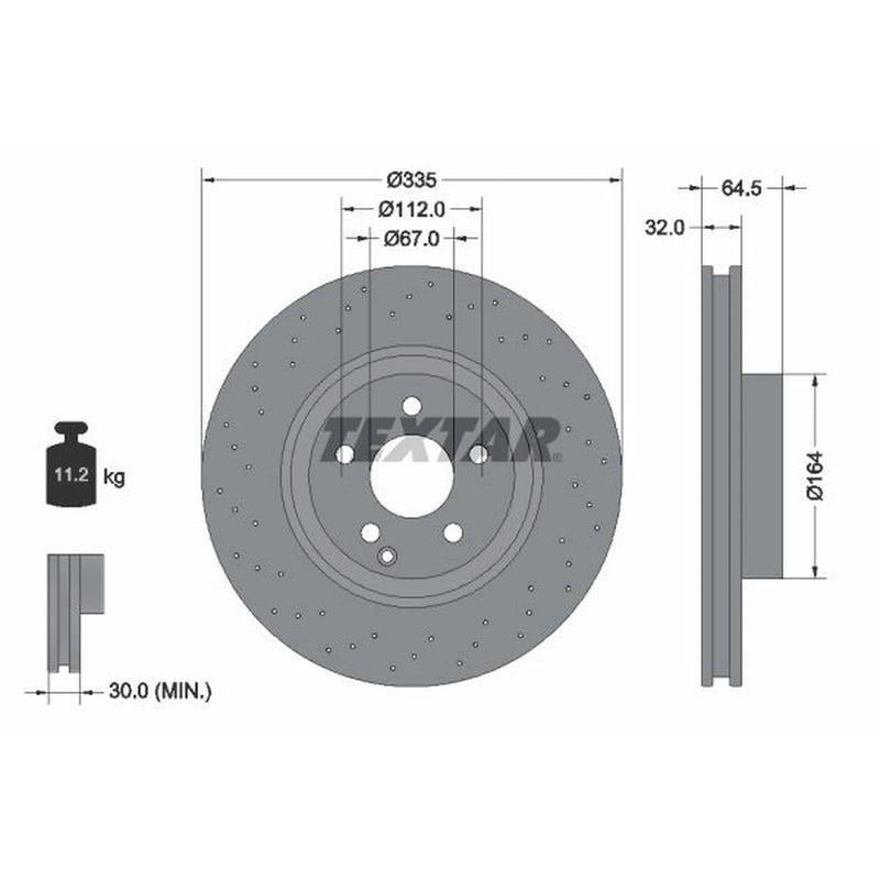 Textar 2 x Perforated Front Brake Discs 92171905