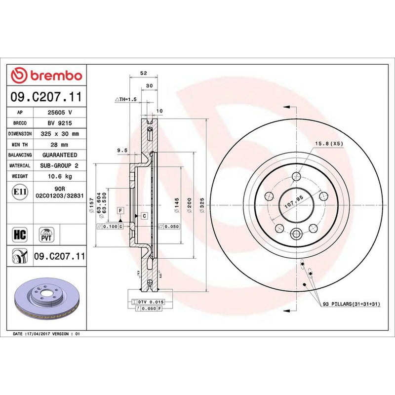 Brembo 2 x Front Brake Discs 09.C207.11