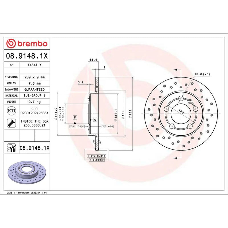 Brembo Xtra 2 x Perforated Rear Brake Discs 08.9148.1X