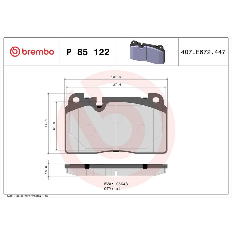 Brembo 4 x Front Brake Pad Set P85122