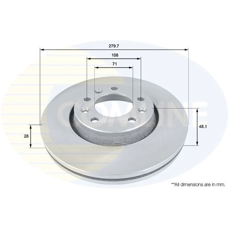 Comline 2 x Internally Vented Front Brake Discs ADC1580V