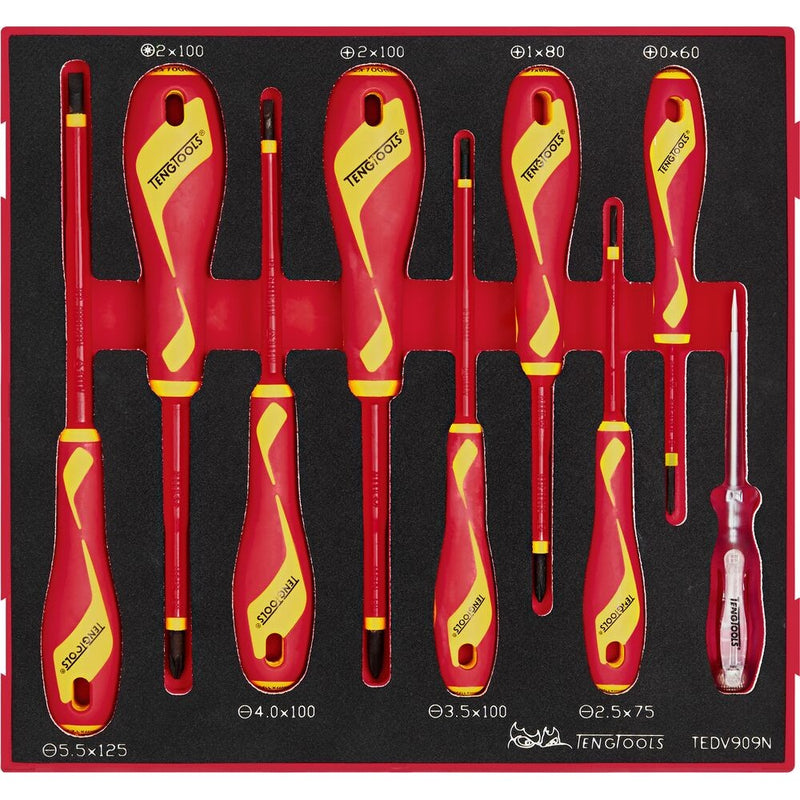 Teng Tools Insulated Screwdriver Set FOAM2 9 Pieces