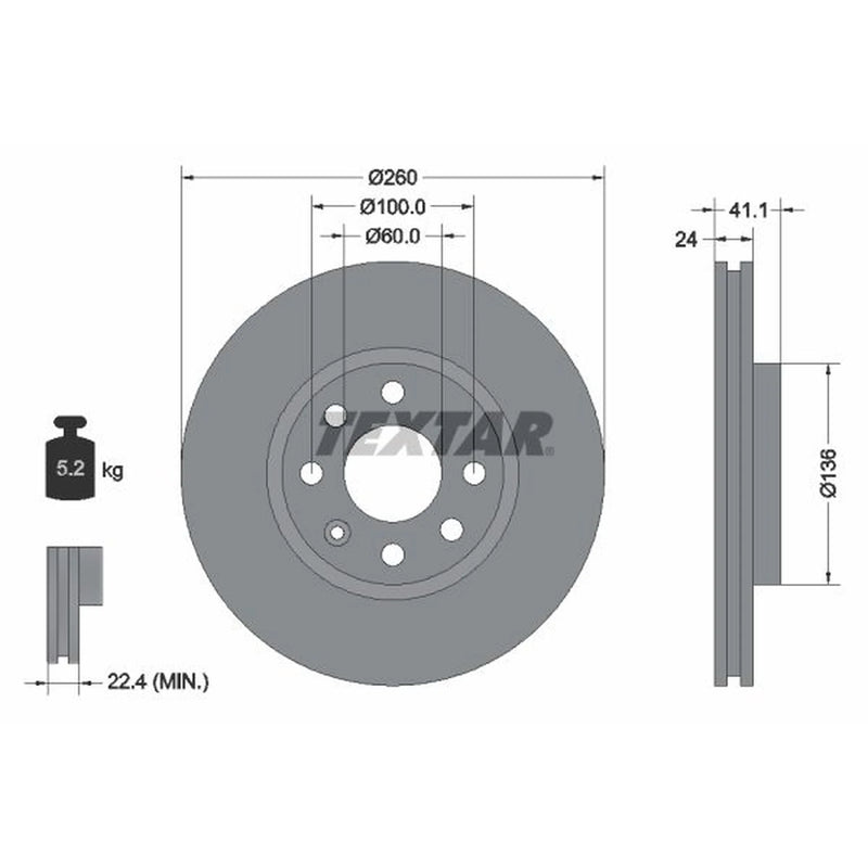 Textar 2 x Vented Front Brake Discs 92111103
