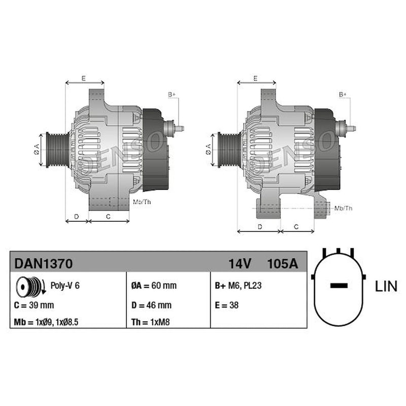 Denso Car Alternator 12V DAN1370