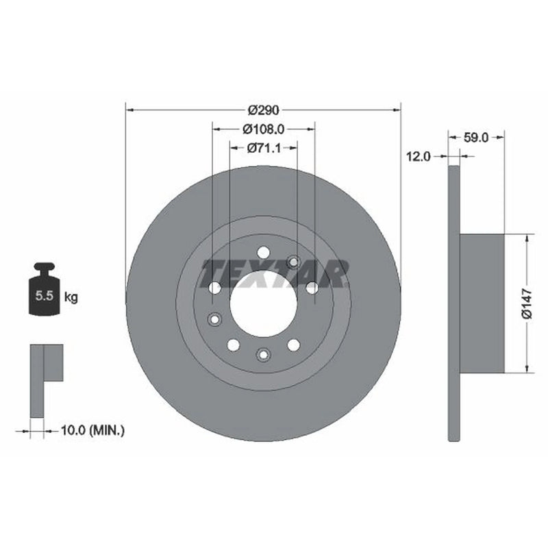 Textar 2 x Solid Rear Brake Discs 92313603