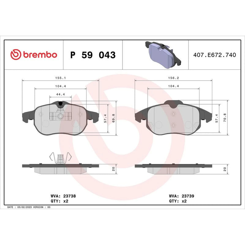 Brembo 4 x Front Brake Pad Set P59043