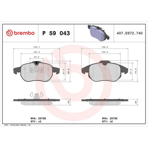 Brembo 4 x Front Brake Pad Set P59043
