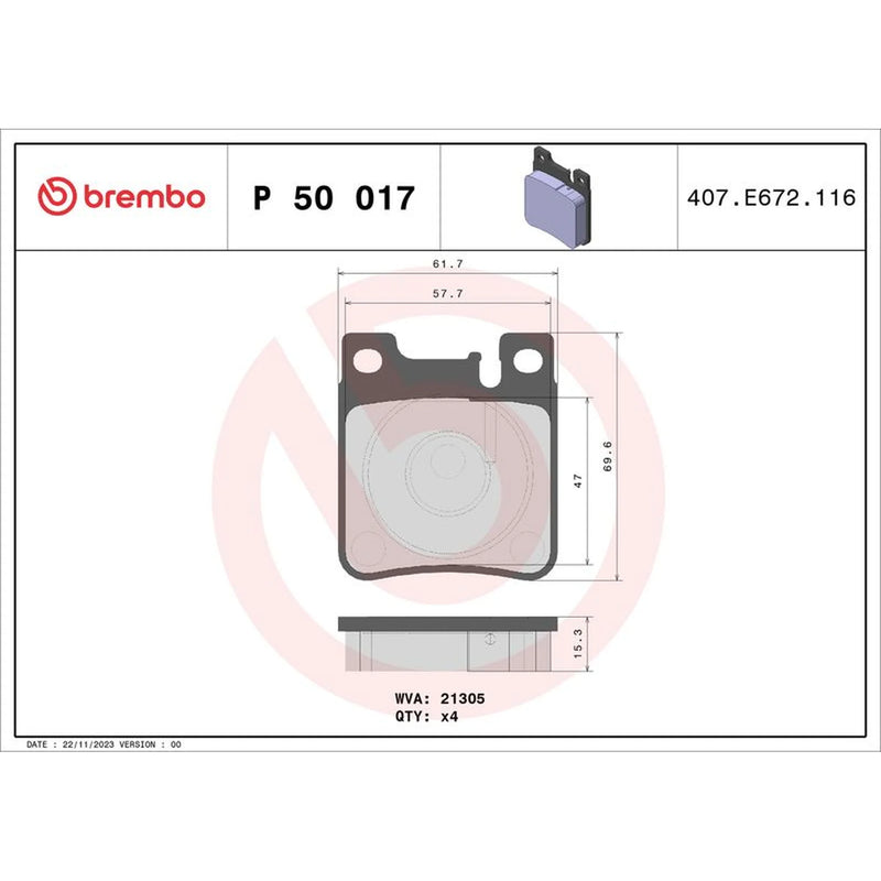 Brembo 4 x Rear Brake Pad Set P50017
