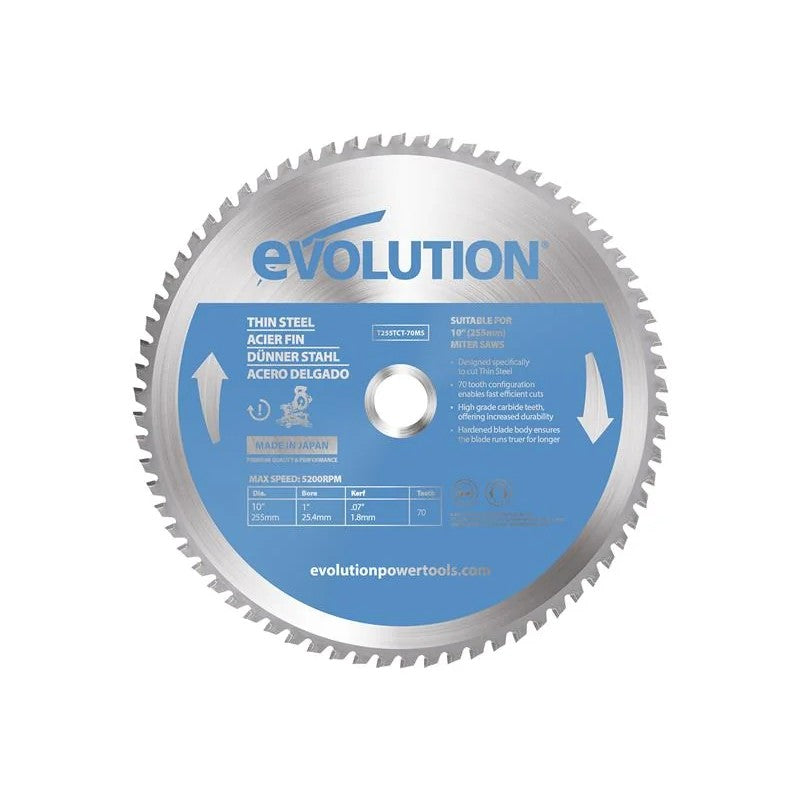 Evolution Thin Steel Cutting Mitre Saw Blade 255 x 25.4mm x 70T - T255TCT-70MS
