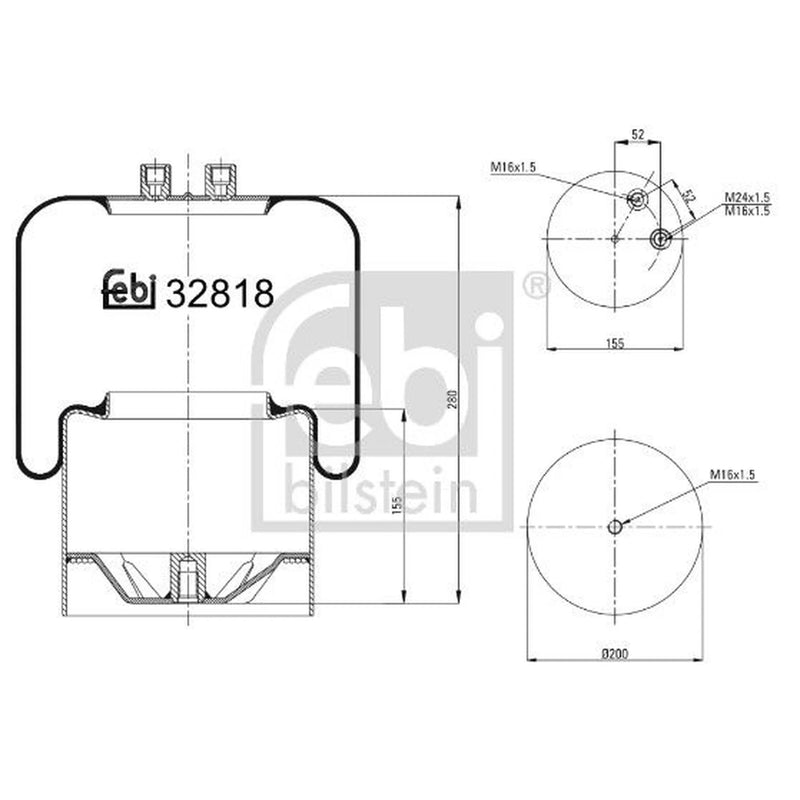 Febi Air Suspension Bellow 155mm Rear Right 32818