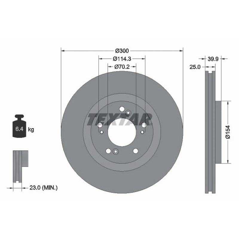 Textar 2 x Internally Vented Front Brake Discs 92177803