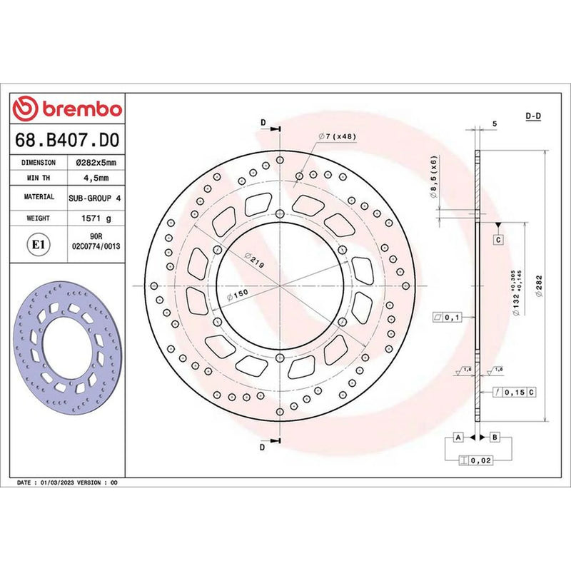 Brembo 2 x Rigid Front Brake Disc Brake Discs 68B407D0