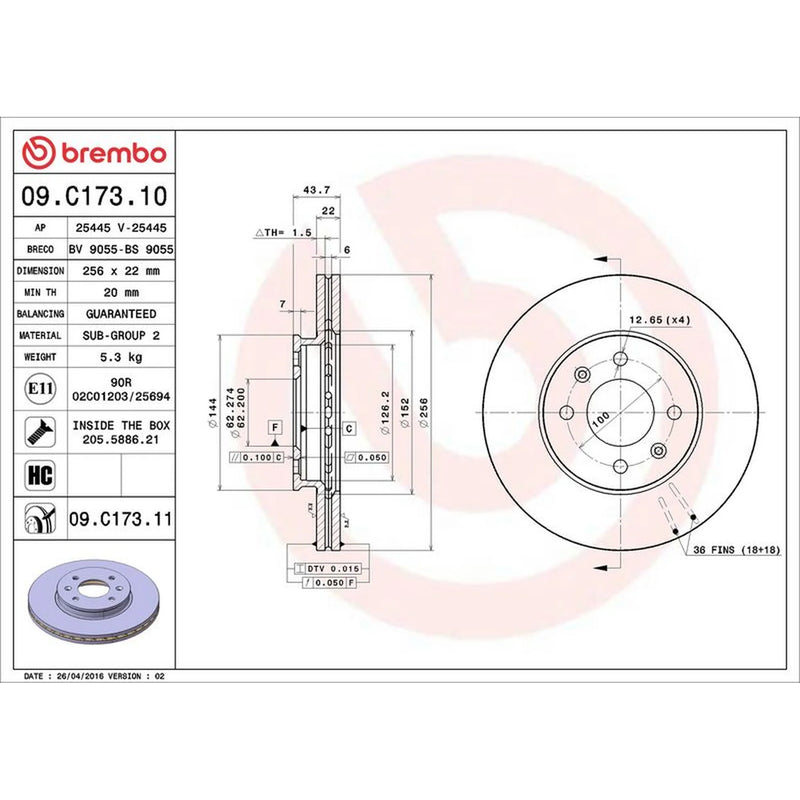 Brembo 2 x Front Brake Discs 09.C173.11