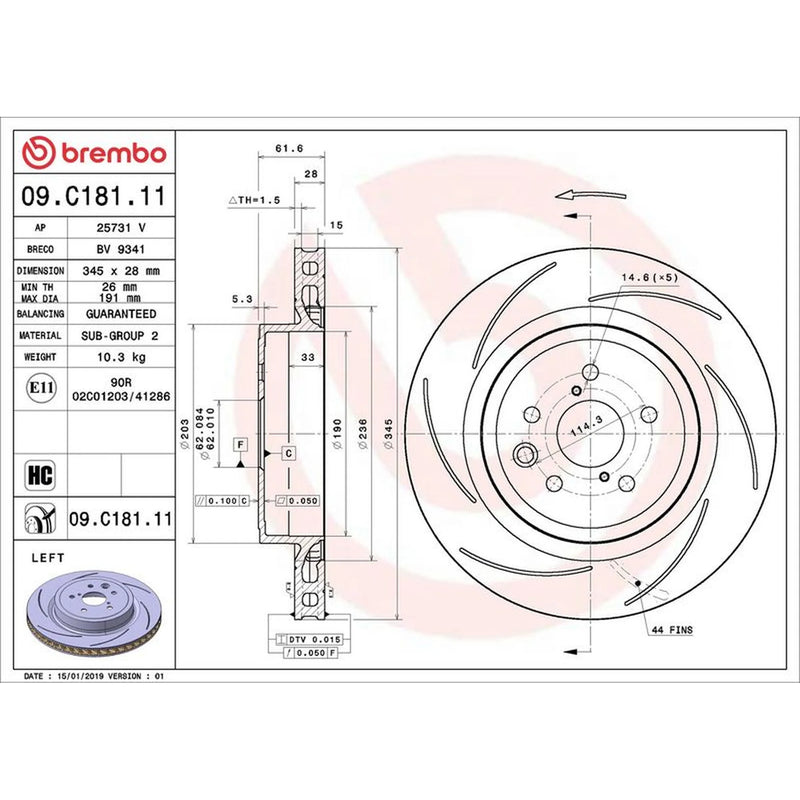 Brembo 2 x Slotted Rear Brake Discs 09.C181.11