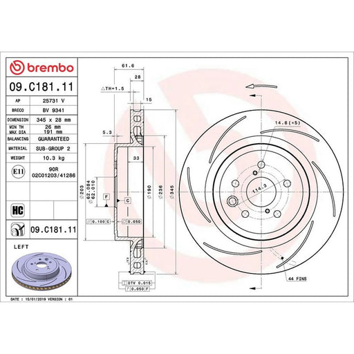Brembo 2 x Slotted Rear Brake Discs 09.C181.11