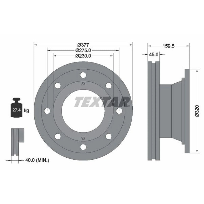Textar 2 x Internally Vented Brake Discs 92116300