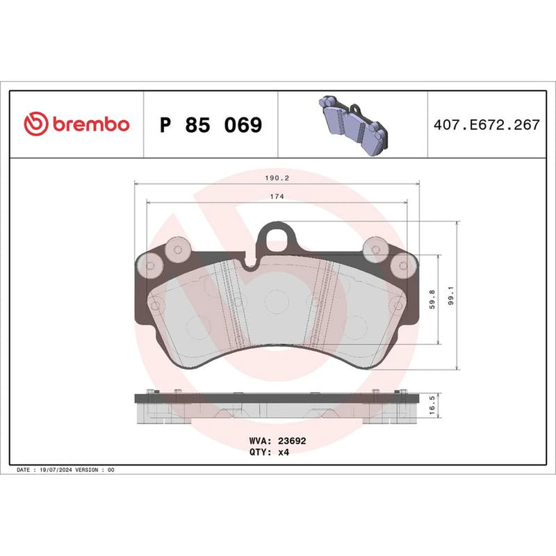 Brembo 4 x Front Brake Pad Set P85069