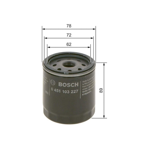 Genuine Bosch Car Oil Filter P3227 Fits Ford Escort 55 - 1.8 - 94-00 0451103227 Bosch  - Town Parts