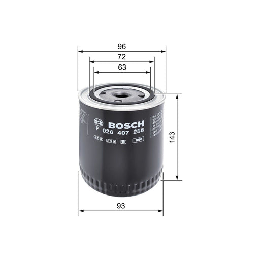 Genuine Bosch Car Oil Filter P7256 Fits Ford Granada Td - 2.5 - 93-95 F026407256 Bosch  - Town Parts