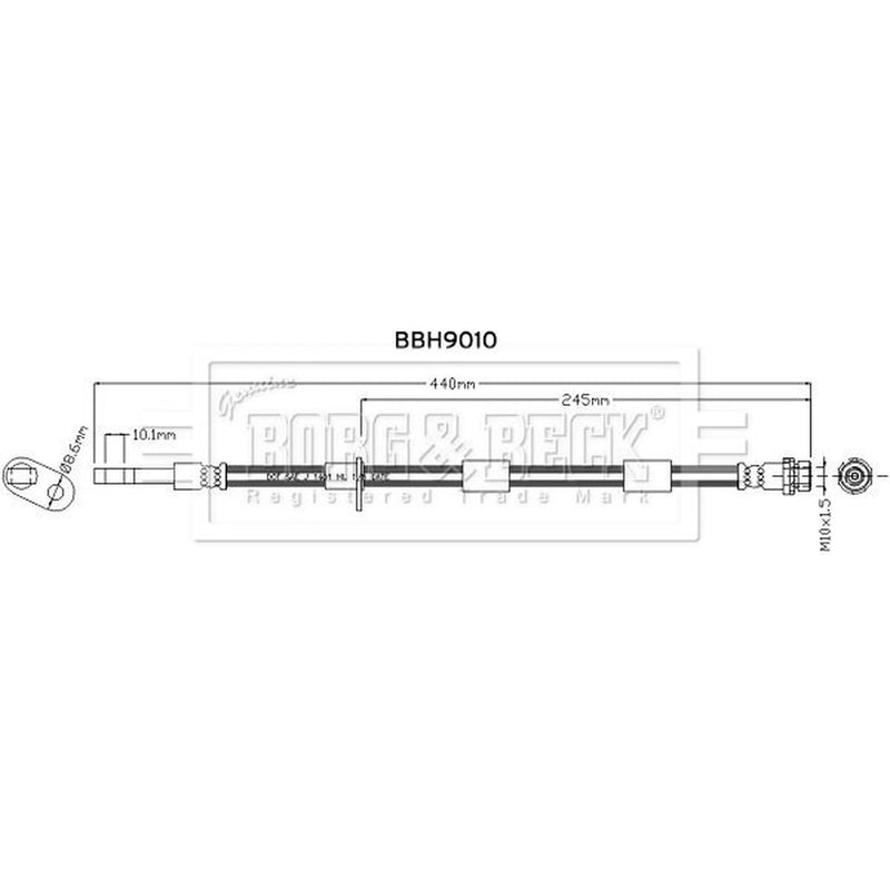 Borg & Beck Brake Hydraulic Hose Line Front Left BBH9010