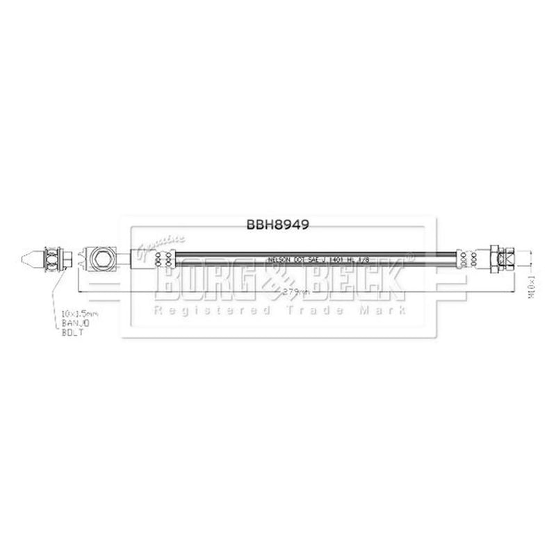 Borg & Beck Brake Hydraulic Hose Line Rear Left BBH8949