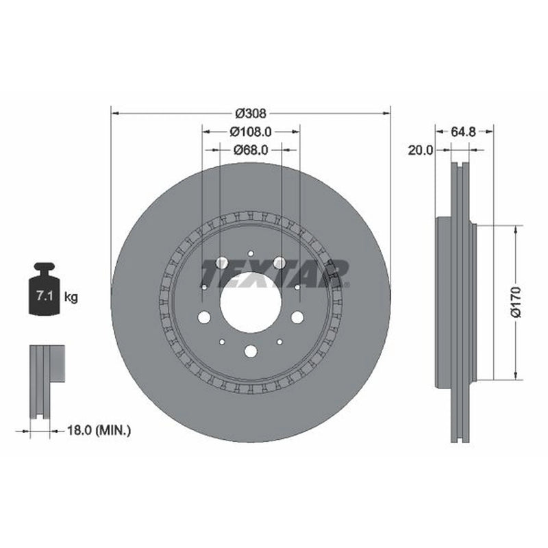 Textar 2 x Externally Vented Rear Brake Discs 92126803