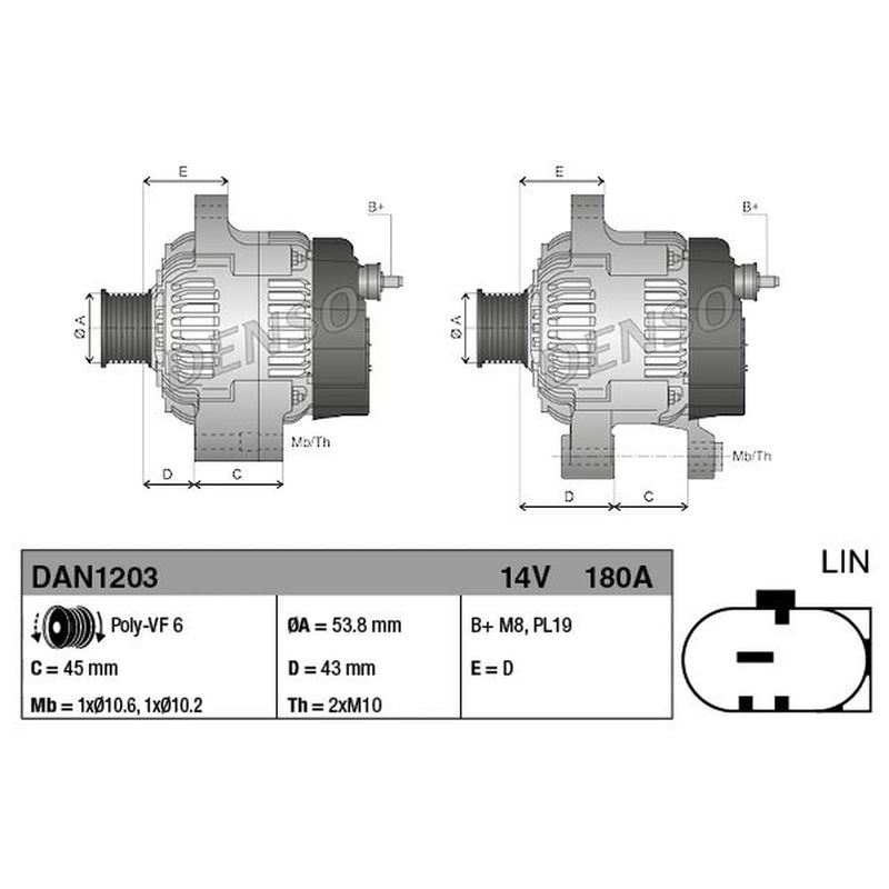 Denso Car Alternator 12V DAN1203