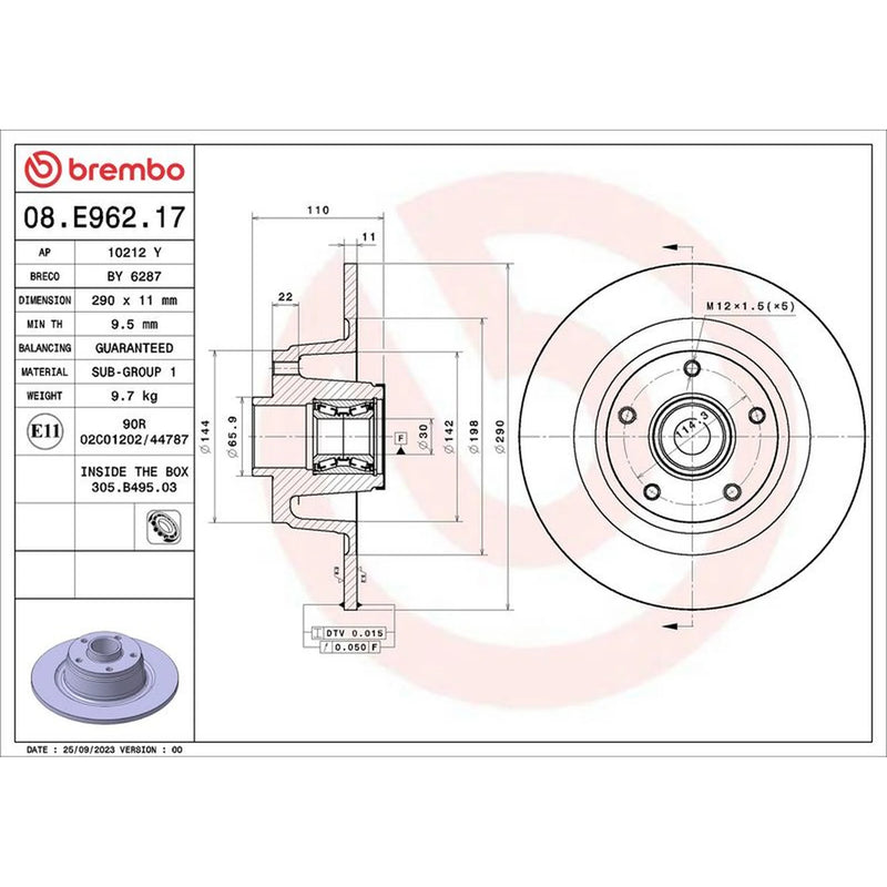 Brembo 2 x Solid Rear Brake Discs 08.E962.17