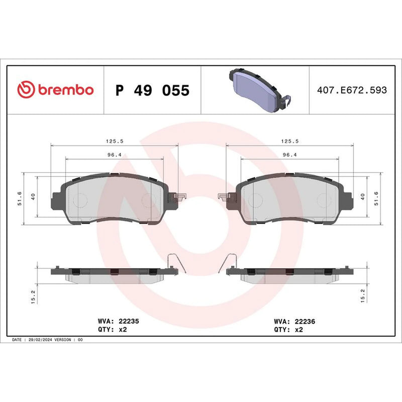 Brembo 4 x Front Brake Pad Set P49055