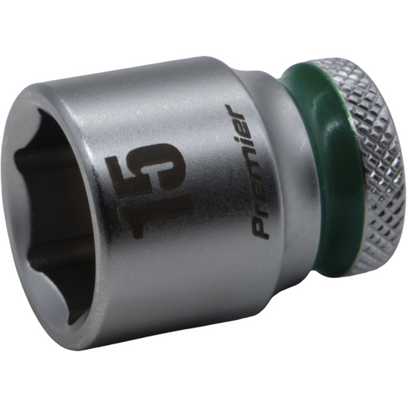 Sealey 3/8"Dr Walldrive Socket 15mm (Dark Green Coded Ring)