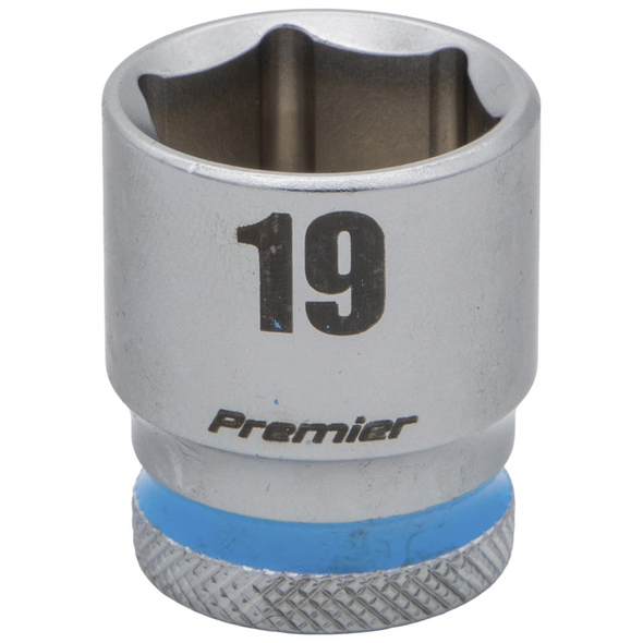 Sealey 3/8"Dr Walldrive Socket 19mm (Cyan Coded Ring)