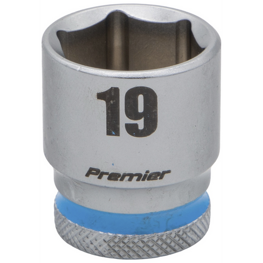Sealey 3/8"Dr Walldrive Socket 19mm (Cyan Coded Ring)