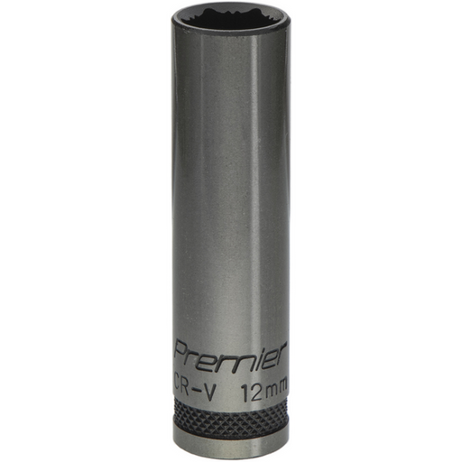 Sealey Deep Socket 3/8"Dr 12mm 'Total Lock-On' (6pt) 'Black Series'