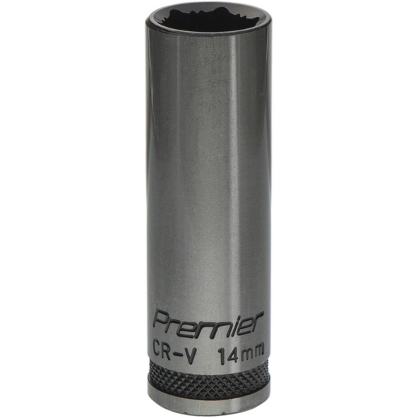 Sealey Deep Socket 3/8"Dr 14mm 'Total Lock-On' (6pt) 'Black Series'