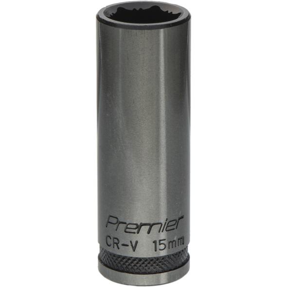 Sealey Deep Socket 3/8"Dr 15mm 'Total Lock-On' (6pt) 'Black Series'