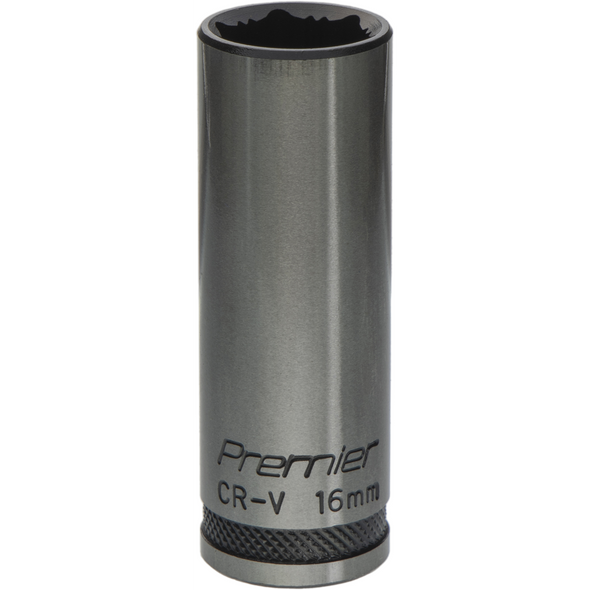 Sealey Deep Socket 3/8"Dr 16mm 'Total Lock-On' (6pt) 'Black Series'