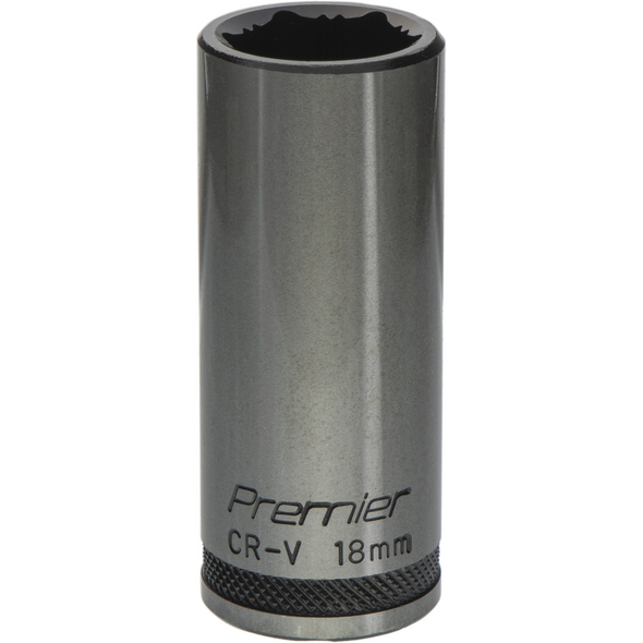 Sealey Deep Socket 3/8"Dr 18mm 'Total Lock-On' (6pt) 'Black Series'