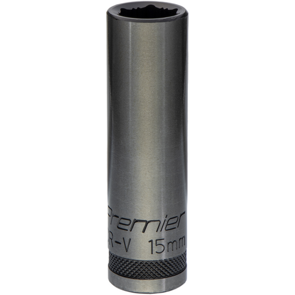 Sealey Deep Socket 1/2"Dr 15mm 'Total Lock-On' (6pt) 'Black Series'
