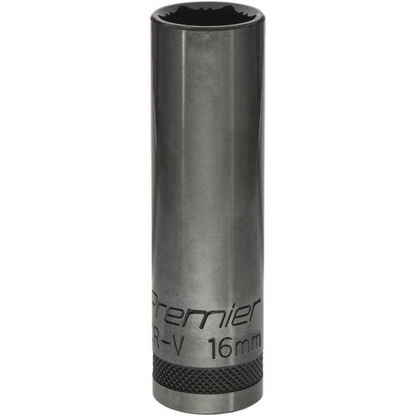 Sealey Deep Socket 1/2"Dr 16mm 'Total Lock-On' (6pt) 'Black Series'