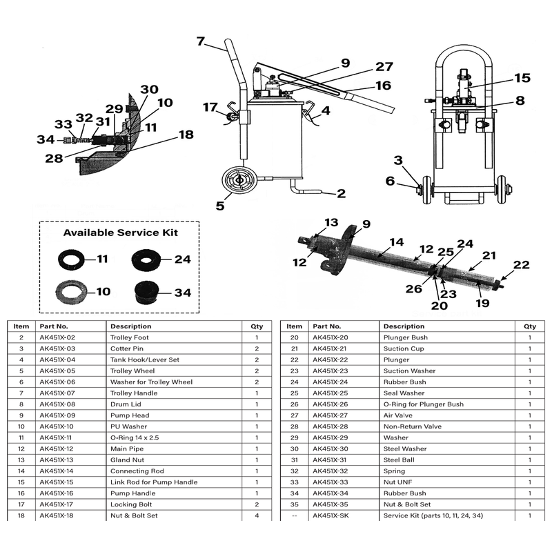 Sealey Service Kit (parts 10, 11, 24, 34)