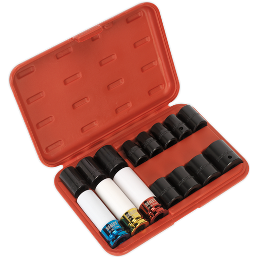 Sealey Impact Socket & Wheel Nut Remover Set 15pc 1/2"Sq Drive AK5615M Sealey  - Town Parts