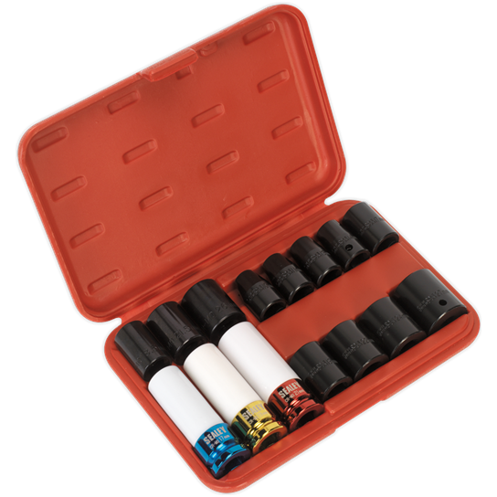 Sealey Impact Socket & Wheel Nut Remover Set 15pc 1/2"Sq Drive AK5615M Sealey  - Town Parts