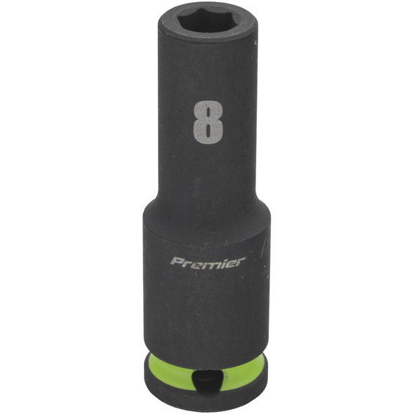 Sealey 3/8"Dr Deep Impact Socket 8mm (Green Coded Ring)