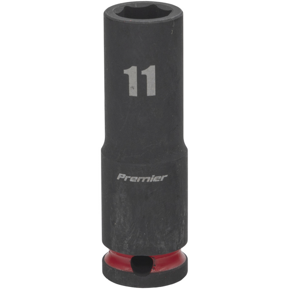 Sealey 3/8"Dr Deep Impact Socket 11mm (Red Coded Ring)
