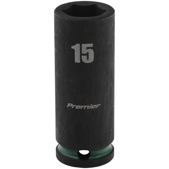 Sealey 3/8"Dr Deep Impact Socket 15mm (Green Coded Ring)
