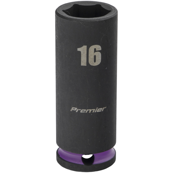 Sealey 3/8"Dr Deep Impact Socket 16mm (Violet Coded Ring)