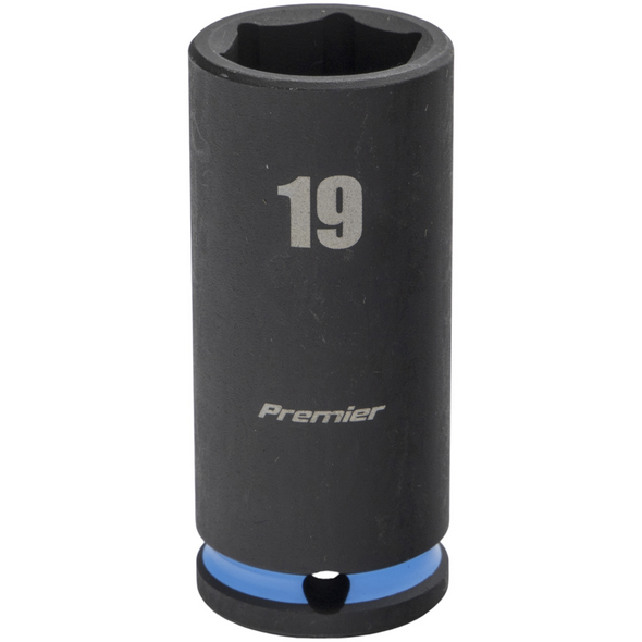 Sealey 3/8"Dr Deep Impact Socket 19mm (Cyan Coded Ring)