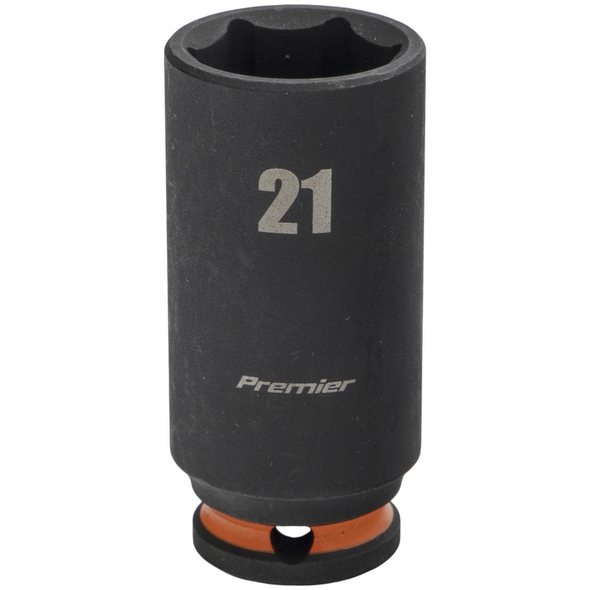Sealey 3/8"Dr Deep Impact Socket 21mm (Orange Coded Ring)