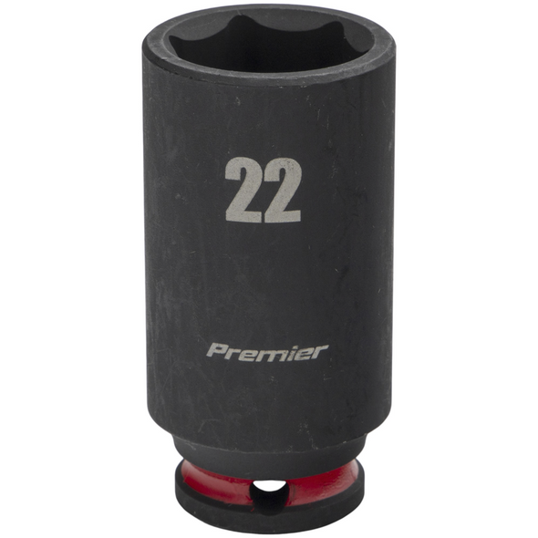 Sealey 3/8"Dr Deep Impact Socket 22mm (Red Coded Ring)